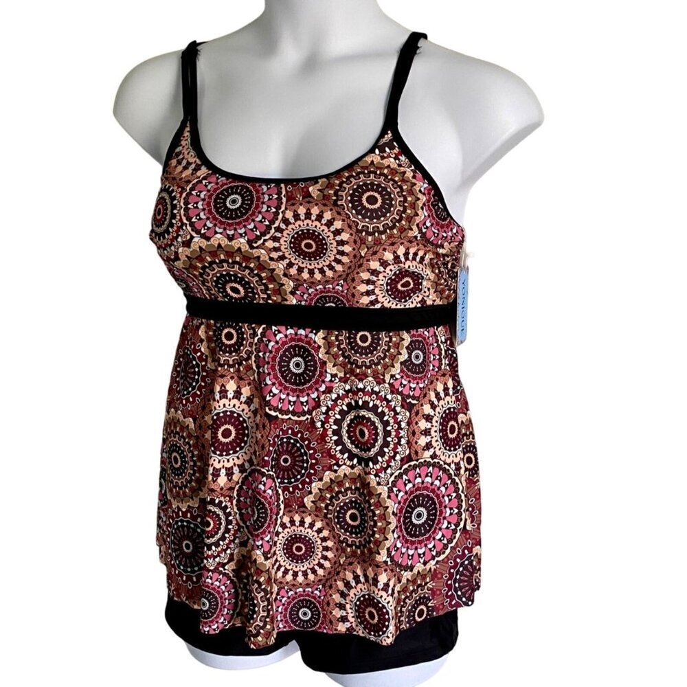 Yonique Modest 2 Piece Swimsuit Tankini Top Boy Short Bottom Women's Large NEW